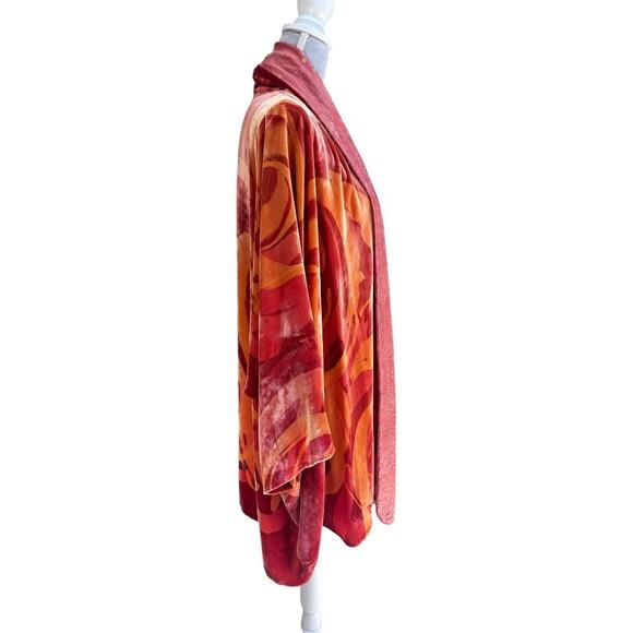 Boho Luxe Artisan Velvet Open Red Orange Kimono Jacket, L/XL - Picture 3 of 5